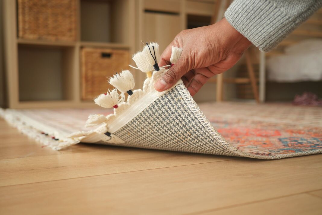 Enrouler un tapis coloré dans un espace de vie cosy