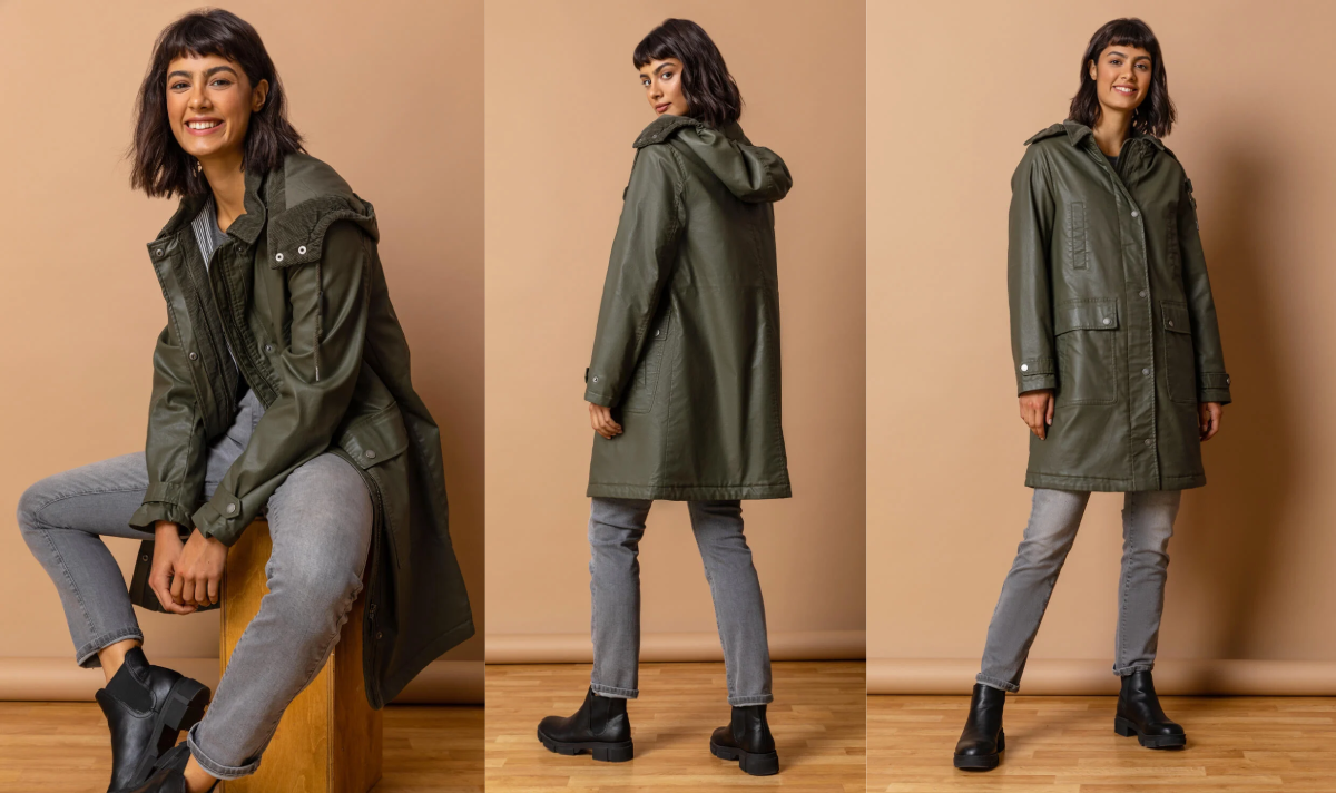 Manteau à capuche long ciré kaki de Roman's Manteau à capuche long ciré kaki de Roman's