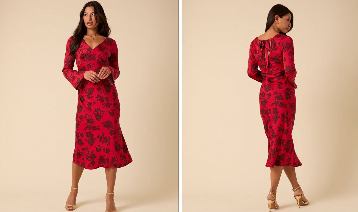 Robe midi rouge à fleurs