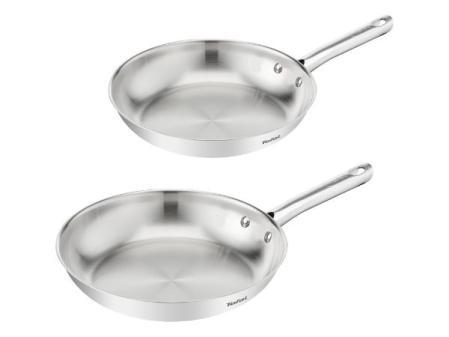 Tefal Duetto On - Set de poêles 24/28 cm, acier inoxydable, cuisson rapide et homogène, compatible induction, poignée ergonomique, garantie 10 ans, résultats croustillants
