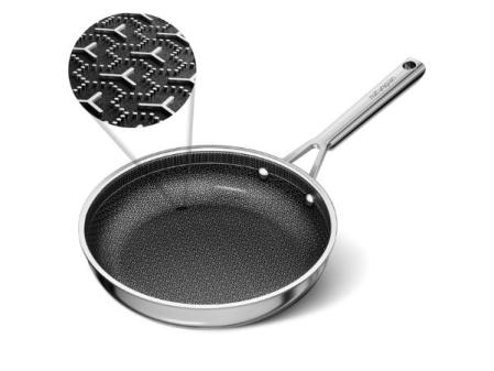 DiamondTitan Poêle à frire hybride en acier inoxydable 24 cm, poêle en céramique antiadhésive, pour toutes les cuisines, structure en nid d'abeille laser, poignée froide, passe au lave-vaisselle