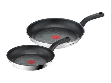 Tefal Comfort Max - Set de poêles 24/28 cm, compatible induction, antiadhésif, revêtement titane, Thermo-Signal, passe au lave-vaisselle et au four, acier inoxydable
