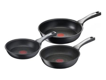 Tefal Unlimited On - Lot de 3 Poêles 20/24/28 cm, Passe induction, Antiadhésif, Revêtement Titane, Thermo-signal, Passe au lave-vaisselle et au four, Acier inoxydable