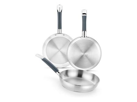 BRA Master Set de poêles 20-24-28 cm, Inox, Sans antiadhésif, Sans PFOA, Full Induction, Adapté à tous types de cuisines, Manche en inox recouvert de silicone