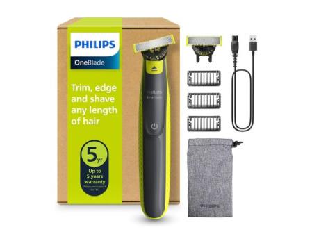 Philips OneBlade 360 Tondeuse à barbe et rasoir électrique authentique, 2 lames 360, 3 peignes à barbe (1,3,5 mm), QP2724/31