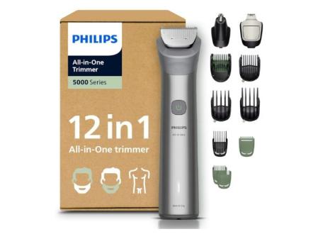 Philips Tondeuse tout-en-un 12 en 1 Series 5000 - Rasoir et tondeuse à cheveux pour homme visage, tête et corps, lames en acier auto-affûtées, 20 longueurs, rechargeable, MG5952/30