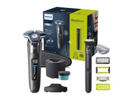 Philips Series 7000 Rasoir électrique pour homme, rasoir à barbe avec tondeuse, 60 minutes d'utilisation, humide et sec, rechargeable, centre de nettoyage, base de chargement, OneBlade, étui, S7887/78, gris