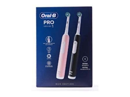 Oral-B Pro Series 1 Brosse à dents électrique, lot de 2, 2 têtes de brosse, 3 modes de brossage et capteur de pression pour soins dentaires, conçue par marron/rose/noir