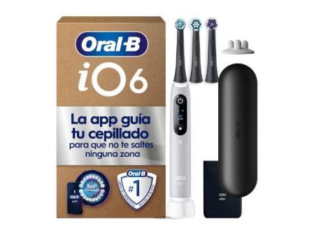 Brosse à dents électrique Oral-B iO 6 Gris avec manche rechargeable, 3 têtes et 1 étui de voyage, 5 modes de brossage avec blanchiment des dents, capteur de pression, conçue par Braun