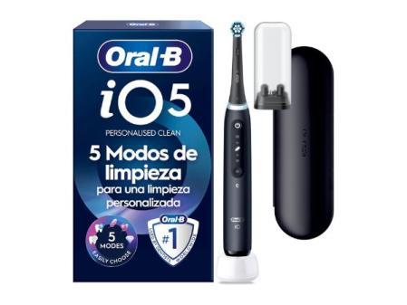 Oral-B iO 5 Brosse à dents électrique, 1 tête, Noir - Brosse à dents avec capteur de pression, 5 modes de brossage avec blanchiment des dents, minuterie, suivi avec application, étui de voyage