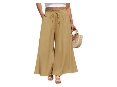 Pantalon d'été pour femme grande taille, long, fluide, large, élastique, taille haute, avec poches fraîches, pantalon de plage décontracté, pantalon de travail confortable.