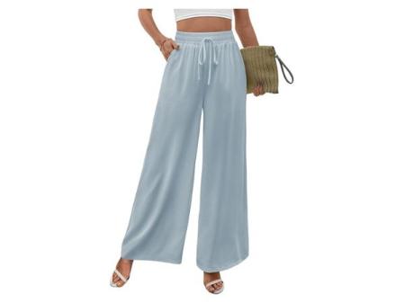 Adigaber Pantalon taille haute pour femme, jambe large, avec cordon de serrage réglable et poches Palazzo, pantalon ample élégant