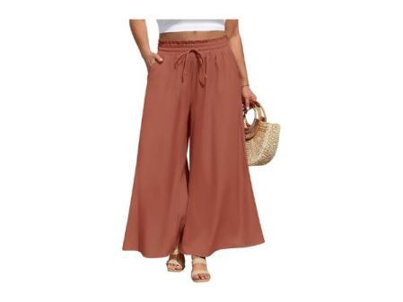 Pantalon d'été pour femme grande taille, long, fluide, large, élastique, taille haute, avec poches fraîches, pantalon de plage décontracté, pantalon de travail confortable.