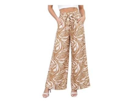 Genfien Pantalon d'été confortable pour femme, taille haute élastique, léger, jambes larges, décontracté, droit, fluide, avec poches