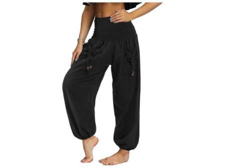 Nuofengkudu Couple Hippie Sarouel élastique Taille Haute Poches Bloomers Confortables Pantalon de Yoga Pantalon de Pyjama Unisexe été Plage Voyage décontracté
