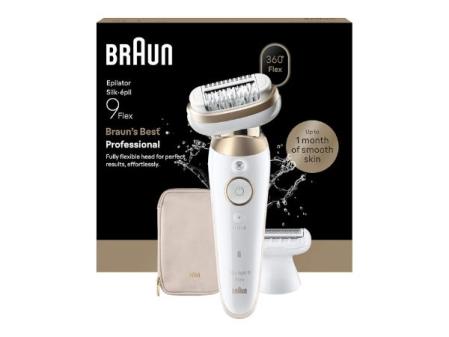 Braun Silk·épil 9 Flex Épilateur électrique pour femme avec tête flexible, épilation, rasage et coupe humide et sec, 2 têtes, brosse de nettoyage et étui, épilation douce et durable, 9-041 3D, doré