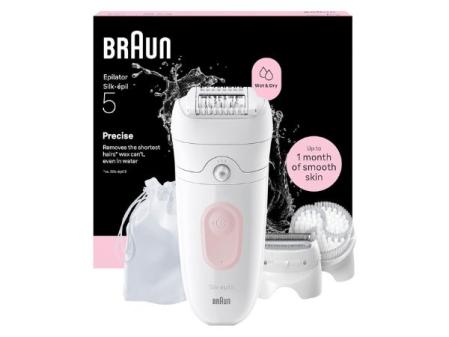 Braun Épilateur électrique pour femme Silk·épil 5 Épilateur corporel avec peigne tondeuse et brosse exfoliante, épile, rase et coupe, épilation douce et imperméable, durable, 5-060