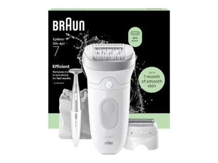Braun Épilateur électrique pour femme Silk·épil 7 Épilateur corps sans fil avec tête large, peigne tondeuse et tondeuse bikini, utilisation humide et sèche, épilation douce et durable, 7-241