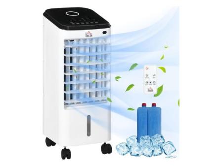 HOMCOM Climatiseur par évaporation basse consommation 3,5 L Humidificateur 3 en 1 Ventilateur 65 W Écran LED Télécommande Oscillation Minuterie 3 vitesses 3 modes 24,5 x 27 x 60 cm Blanc