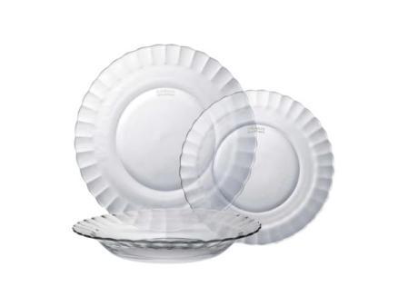 Duralex - Service de table complet en verre trempé de 12 pièces, comprenant 4 assiettes plates (23,5 cm), 4 assiettes creuses (19,5 cm) et 4 assiettes à dessert (19 cm)