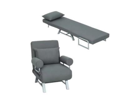 HOMCOM Fauteuil Lit Simple 3 en 1 Canapé-lit Pliant avec Dossier réglable et Coussin pour Salon Chambre 73x78x81 cm Gris