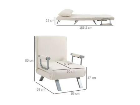 HOMCOM Canapé-lit simple inclinable avec oreiller 65x69x80 cm Crème