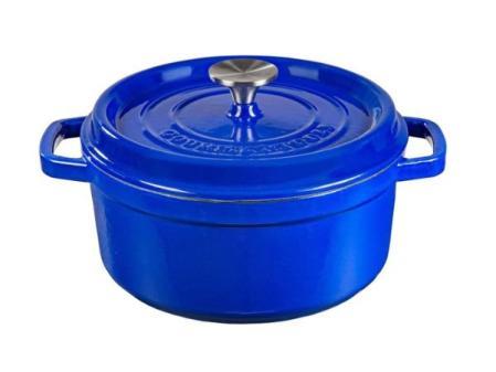 Marmite Coccote en fonte émaillée antiadhésive diamètre 24 cm - 3,6 litres - 6/4 personnes - Marmite avec couvercle rond pour cuisiner avec saveurs et nutriments. Outils gastronomiques par XSQUO Useful Tech - Rouge, Bleu, Blanc.