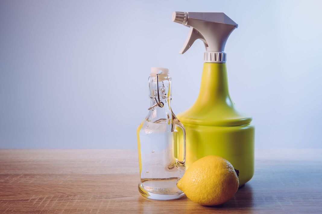 Concept de produits de nettoyage au vinaigre blanc. Flacon pulvérisateur avec solution de nettoyage, beaucoup d'espace de copie. Concept de produits de nettoyage au vinaigre blanc. Flacon pulvérisateur avec solution de nettoyage, beaucoup d'espace de copie.
