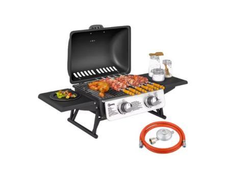Barbecue à gaz Outsunny avec 2 brûleurs en acier inoxydable 2,8 KW avec étagères