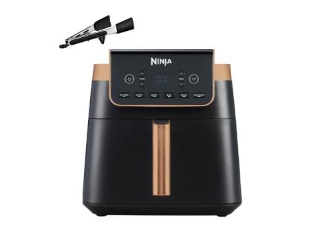 Friteuse à air Ninja MAX PRO, 6,2 L, sans huile, tiroir simple, format familial, rôtissage, cuisson, friture à l'air, tiroir antiadhésif lavable au lave-vaisselle, pinces en silicone, noir/cuivre, AF180EUCP