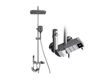 Ensemble de robinets de douche numériques intelligents, avec affichage, style piano, système de douche à pluie, mitigeur numérique gris, douche de bidet