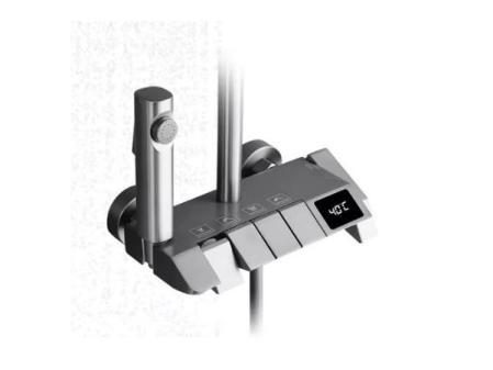 Système de douche intelligent pour salle de bain avec affichage numérique, robinet de douche à effet pluie de style piano, système de salle de bain avec robinet et bidet, gris