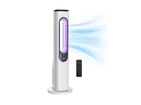 HOMCOM Ventilateur tour sans pales, ventilateur sur pied silencieux 35 dB avec lumières LED, télécommande, 3 vitesses, 3 modes, minuterie 15 heures, oscillation 50°, écran LED, pour chambre à coucher, blanc