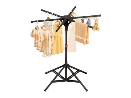 Étendoir à linge pliable, support de sèche-linge à hauteur réglable, cintre permettant d'économiser de l'espace avec 6 ailes, support pliable pour le camping, balcon, intérieur et extérieur (noir)