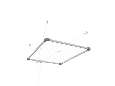 Corde à linge à manivelle en aluminium pour plafond Tezno | Acier inoxydable |10 cordes - jusqu'à 19 m étirées | Manivelle Extensible 100-160 x 78 cm | Intérieur et extérieur
