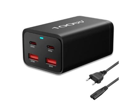 Chargeur PcCom Essential GaN3 2x USB-C 100W + Charge rapide 2x USB-A 3.0