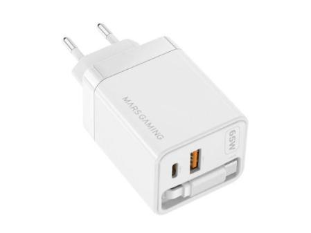 Mars Gaming Md-gan65r Chargeur Usb-c Gan 65w Câble Rétractable Blanc