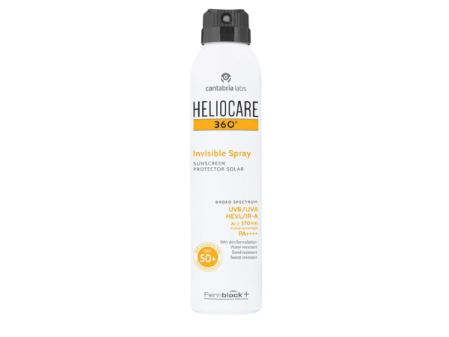 Invisible Spray SPF50 d'Heliocare, crème solaire corporelle en format spray au fini transparent.