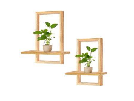 YIYA 2 Pièces Étagères en Bois pour Décoration Murale Étagère Murale Boho Moderne Étagère Flottante Bohème pour Plantes Photos Décoratif Salon Salle de Bain Chambre (Brillant)