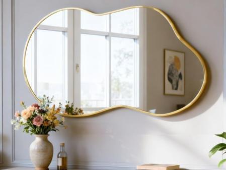 Miroir mural irrégulier, miroir asymétrique 50 x 90 cm, grands miroirs uniques pour coiffeuse, salle de bain dorée, montage mural, dressing de forme moderne pour salon, entrée