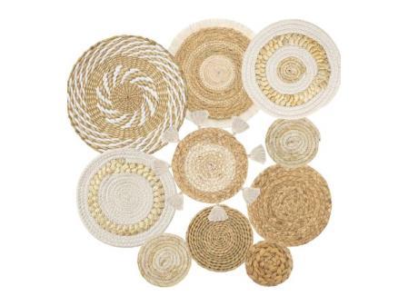 Weldomcor 10 Pièces Panier en Osier Tissé Décoration Murale Bohème Paniers Muraux en Rotin pour Salon Chambre Salle à Manger Décoration de Bureau