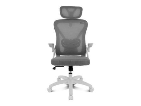 Chaise ergonomique DRAIR35 structure blanche, dossier résille, assise grise, 120 kg