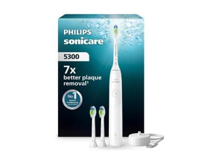 Brosse à dents électrique Philips Sonicare 5300, sonique avec 2 niveaux d'intensité, alerte de pression, EasyStart, SmarTimer et BrushPacer, blanche, modèle HX7108/04 (Nouvelle Technologie)
