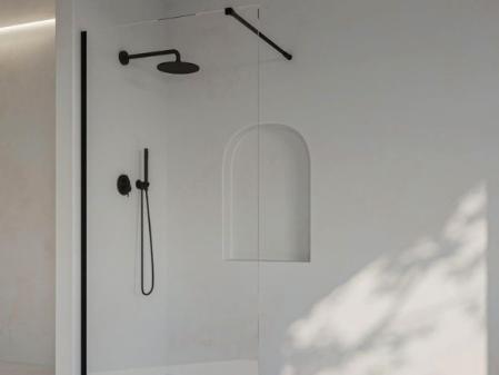 SOULHOME Paroi de douche Panneau Fixe, Installation facile Verre de sécurité anticalcaire 8 mm, 60 cm de large x 200 cm de haut, Profil Noir Mat