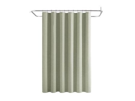 Woaboy Rideau de Douche 180x200 cm, Texture Lin, Rideau de Douche en Textile imperméable et Anti-moisissure avec 12 Crochets métalliques, Rideaux de Douche de Luxe en Polyester Lourd pour Hôtels, Vert.