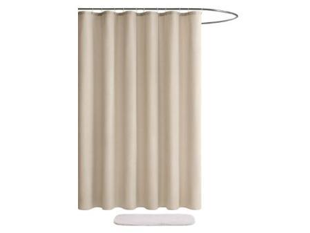 MIULEE Rideau de douche en lin texturé 180 x 200 cm Beige clair, rideaux de douche imperméables en polyester de luxe pour hôtels, rideau de bain en tissu lavable anti-moisissure avec 12 anneaux