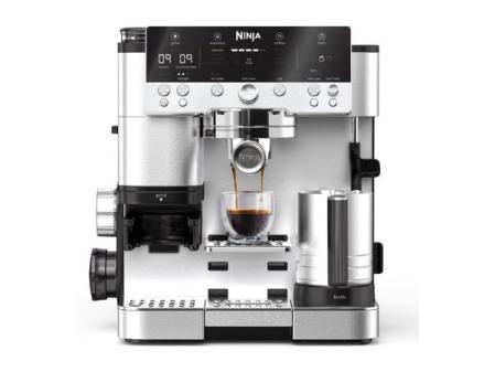 Ninja Luxe Premier Cafetière 3 en 1 pour expresso, infusion à froid et café filtre avec broyeur et mousseur intégrés – 25 réglages de mouture et 4 préréglages de mousse – Argent, ES601EU