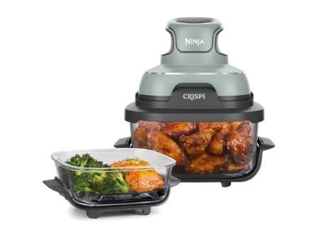 Friteuse à air portable Ninja CRISPi, 3,8 L, 4 en 1, friture à air, rôtissage, maintien au chaud et gratin, compacte, comprend 2 récipients en verre et couvercles amovibles
