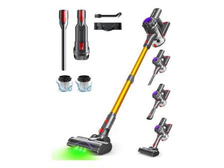 Aspirateur sans fil VACTechPro, aspirateur à main 35 kPa, 6 en 1 sans fil avec 35 minutes d'autonomie et batterie amovible, aspirateur balai idéal pour poils d'animaux/tapis/sols durs et or