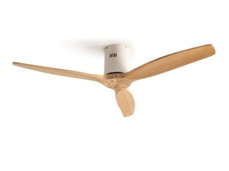 CREATE/WINDCALM/Ventilateur de plafond en ABS blanc avec pales et commande effet bois clair / 40W, Silencieux, Ø132 cm, 6 vitesses, minuterie, fonction été-hiver